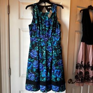 Floral Sleeveless Dress - Blue and Black